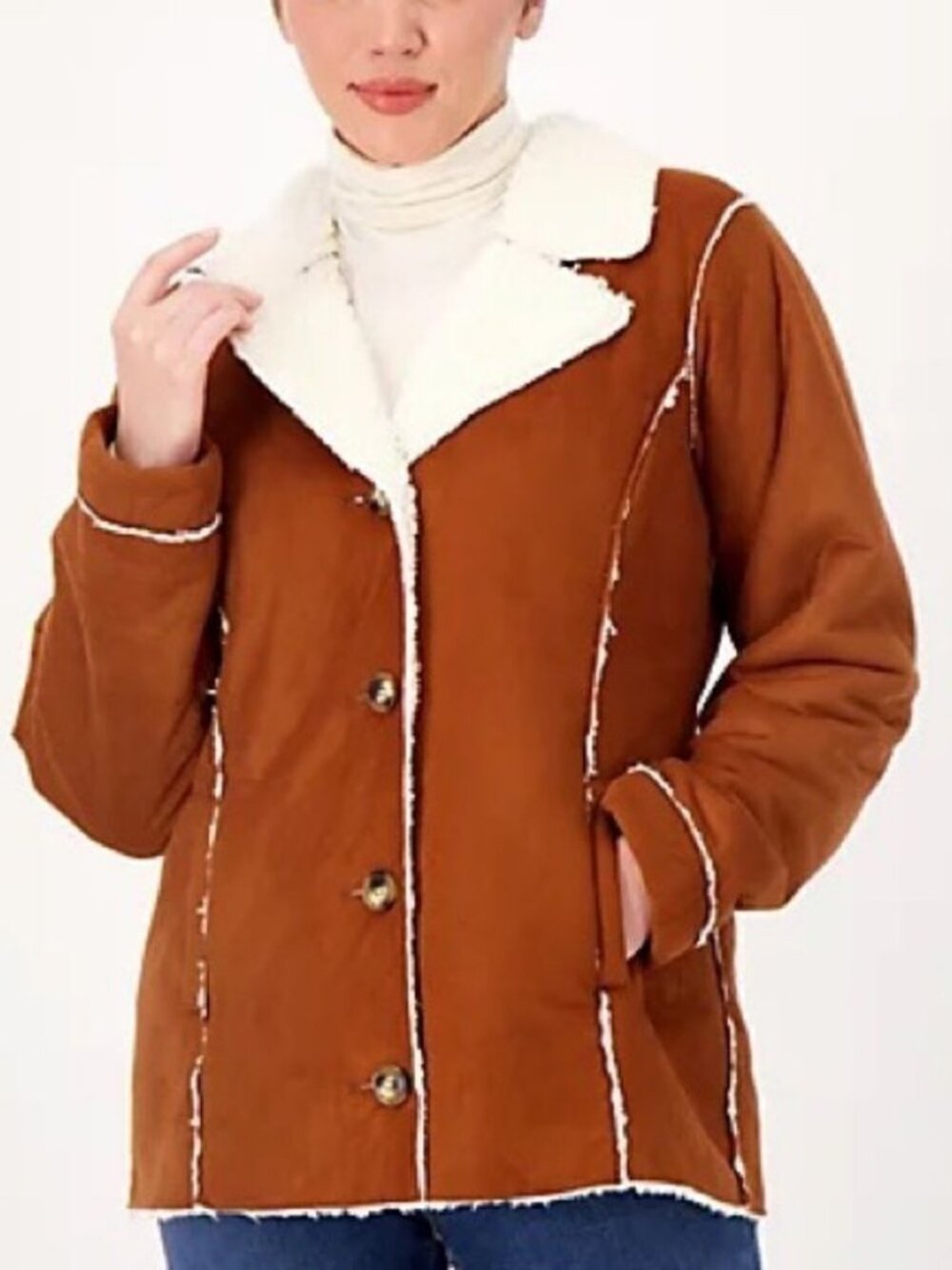 Susan Graver Weekend Bonded Faux Suede & Sherpa Coat